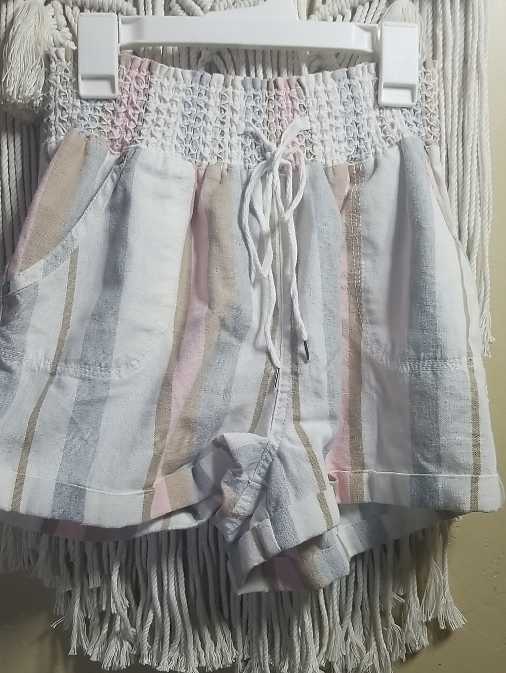 Ci Sono Pastel Striped High-Waist Drawstring Shorts